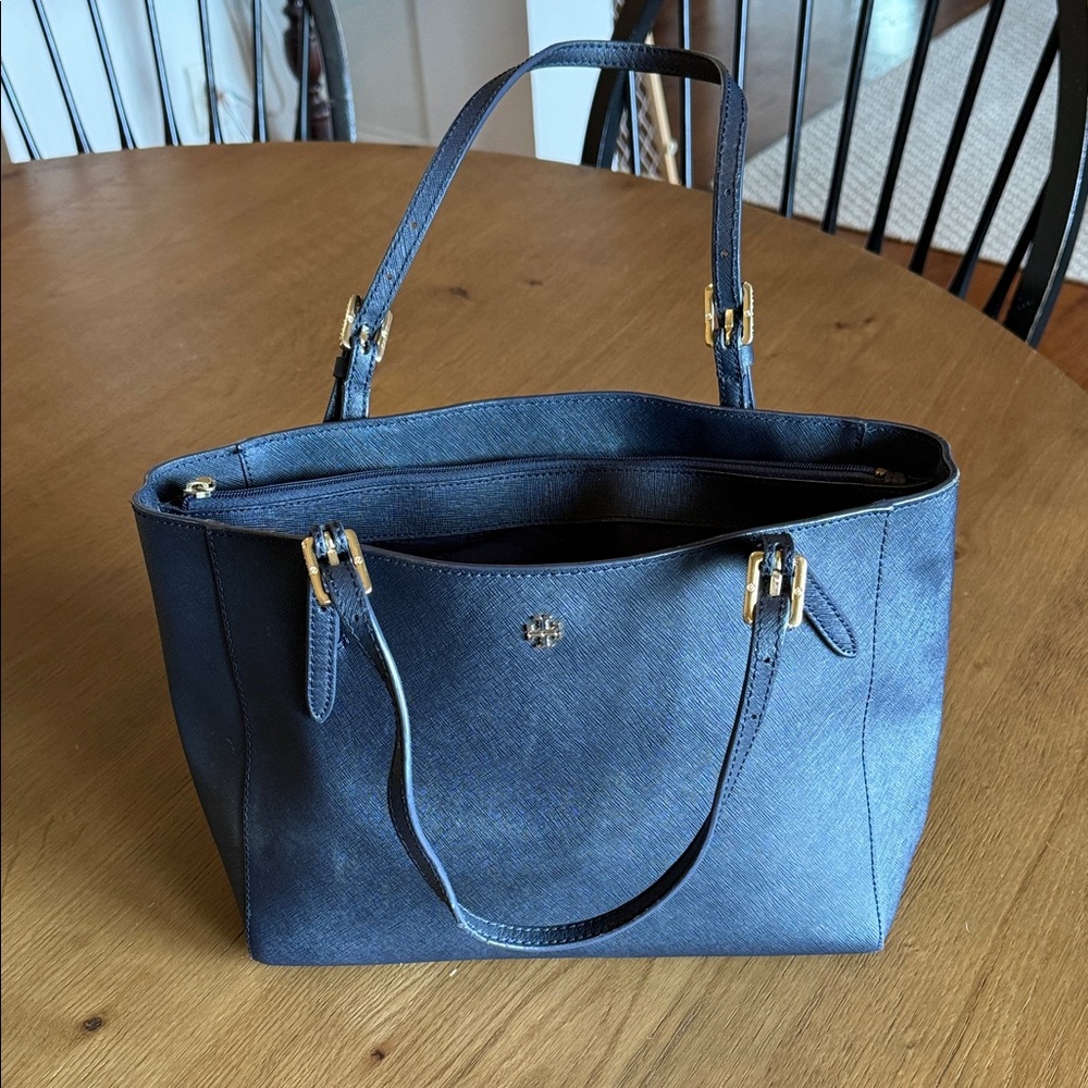 Tory Burch Navy Blue Tote with Gold Accents